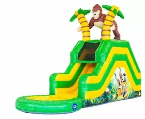 Tobogán hinchable con piscina tema Selva